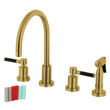 Kaiser Two-Handle 4-Hole Deck Mount Widespread Kitchen Faucet with Brass Sprayer