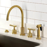 Convergent Double-Handle 4-Hole Widespread Kitchen Faucet with Knurled Handle 4-Hole and Brass Sprayer