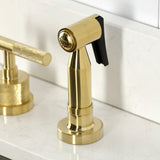 Convergent Double-Handle 4-Hole Widespread Kitchen Faucet with Knurled Handle 4-Hole and Brass Sprayer