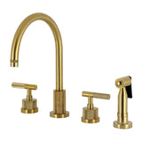 Convergent Double-Handle 4-Hole Widespread Kitchen Faucet with Knurled Handle 4-Hole and Brass Sprayer