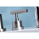 Manhattan Two-Handle 4-Hole Deck Mount Widespread Kitchen Faucet with Plastic Sprayer