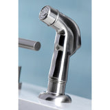 Manhattan Two-Handle 4-Hole Deck Mount Widespread Kitchen Faucet with Plastic Sprayer