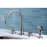 Manhattan Two-Handle 4-Hole Deck Mount Widespread Kitchen Faucet with Plastic Sprayer