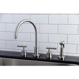 Manhattan Two-Handle 4-Hole Deck Mount Widespread Kitchen Faucet with Brass Sprayer