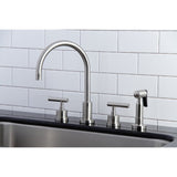 Manhattan Two-Handle 4-Hole Deck Mount Widespread Kitchen Faucet with Brass Sprayer