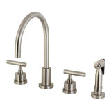 Manhattan Two-Handle 4-Hole Deck Mount Widespread Kitchen Faucet with Brass Sprayer