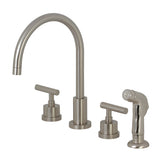 Manhattan Two-Handle 4-Hole Deck Mount Widespread Kitchen Faucet with Plastic Sprayer