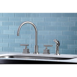 Claremont Two-Handle 4-Hole Deck Mount Widespread Kitchen Faucet with Plastic Sprayer