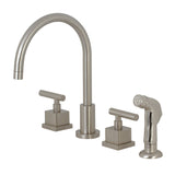 Claremont Two-Handle 4-Hole Deck Mount Widespread Kitchen Faucet with Plastic Sprayer