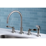 Two-Handle 4-Hole Deck Mount Widespread Kitchen Faucet with Plastic Sprayer