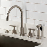 Convergent Double-Handle 4-Hole Widespread Kitchen Faucet with Knurled Handle 4-Hole and Brass Sprayer