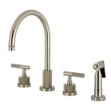 Convergent Double-Handle 4-Hole Widespread Kitchen Faucet with Knurled Handle 4-Hole and Brass Sprayer