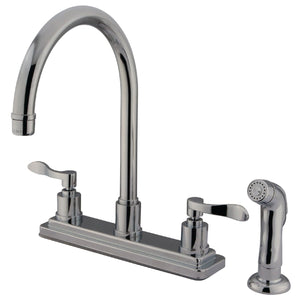 Two-Handle 4-Hole 8" Centerset Kitchen Faucet with Side Sprayer