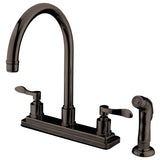 Two-Handle 4-Hole 8" Centerset Kitchen Faucet with Side Sprayer