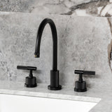 Convergent Two-Handle 3-Hole Deck Mount Widespread Bathroom Faucet with Knurled Handle and Brass Pop-Up