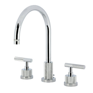 Convergent Two-Handle 3-Hole Deck Mount Widespread Bathroom Faucet with Knurled Handle and Brass Pop-Up