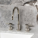 Convergent Two-Handle 3-Hole Deck Mount Widespread Bathroom Faucet with Knurled Handle and Brass Pop-Up