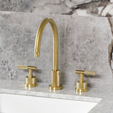 Convergent Two-Handle 3-Hole Deck Mount Widespread Bathroom Faucet with Knurled Handle and Brass Pop-Up