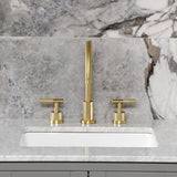 Convergent Two-Handle 3-Hole Deck Mount Widespread Bathroom Faucet with Knurled Handle and Brass Pop-Up