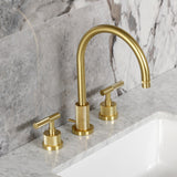 Convergent Two-Handle 3-Hole Deck Mount Widespread Bathroom Faucet with Knurled Handle and Brass Pop-Up