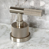 Convergent Two-Handle 3-Hole Deck Mount Widespread Bathroom Faucet with Knurled Handle and Brass Pop-Up