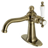 Nautical One-Handle 1-Hole Bathroom Faucet with Deck Plate and Push Pop-Up Drain