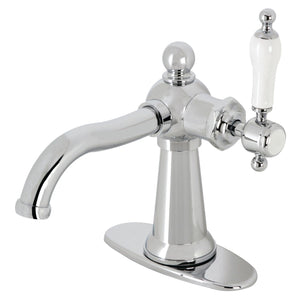 Nautical One-Handle 1-Hole Bathroom Faucet with Deck Plate and Push Pop-Up Drain