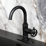 Wendell One-Handle 1-Hole Bathroom Faucet with Knurled Handle, Deck Plate, and Push Pop-Up Drain