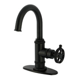 Wendell One-Handle 1-Hole Bathroom Faucet with Knurled Handle, Deck Plate, and Push Pop-Up Drain