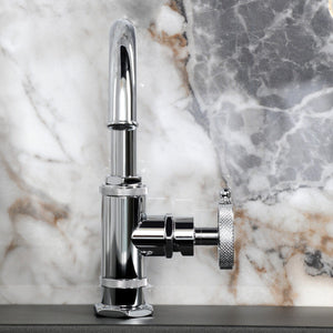 Webb One-Handle 1-Hole Bathroom Faucet with Knurled Handle, Deck Plate, and Push Pop-Up Drain