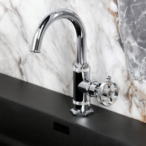 Wendell One-Handle 1-Hole Bathroom Faucet with Knurled Handle, Deck Plate, and Push Pop-Up Drain