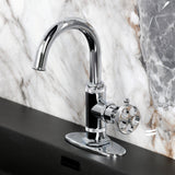 Wendell One-Handle 1-Hole Bathroom Faucet with Knurled Handle, Deck Plate, and Push Pop-Up Drain