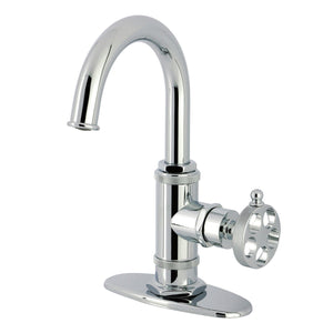 Wendell One-Handle 1-Hole Bathroom Faucet with Knurled Handle, Deck Plate, and Push Pop-Up Drain