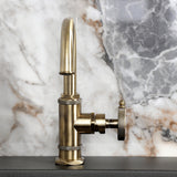 Wendell One-Handle 1-Hole Bathroom Faucet with Knurled Handle, Deck Plate, and Push Pop-Up Drain