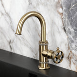 Wendell One-Handle 1-Hole Bathroom Faucet with Knurled Handle, Deck Plate, and Push Pop-Up Drain