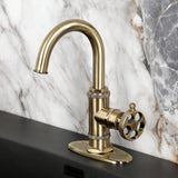 Wendell One-Handle 1-Hole Bathroom Faucet with Knurled Handle, Deck Plate, and Push Pop-Up Drain