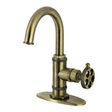 Wendell One-Handle 1-Hole Bathroom Faucet with Knurled Handle, Deck Plate, and Push Pop-Up Drain