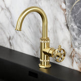 Wendell One-Handle 1-Hole Bathroom Faucet with Knurled Handle, Deck Plate, and Push Pop-Up Drain