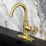 Wendell One-Handle 1-Hole Bathroom Faucet with Knurled Handle, Deck Plate, and Push Pop-Up Drain