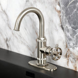 Wendell One-Handle 1-Hole Bathroom Faucet with Knurled Handle, Deck Plate, and Push Pop-Up Drain