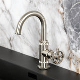 Wendell One-Handle 1-Hole Bathroom Faucet with Knurled Handle, Deck Plate, and Push Pop-Up Drain