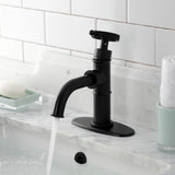 Webb One-Handle 1-Hole Bathroom Faucet with Knurled Handle, Deck Plate, and Push Pop-Up Drain