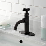 Webb One-Handle 1-Hole Bathroom Faucet with Knurled Handle, Deck Plate, and Push Pop-Up Drain