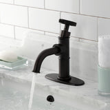 Webb One-Handle 1-Hole Bathroom Faucet with Knurled Handle, Deck Plate, and Push Pop-Up Drain