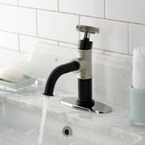 Webb One-Handle 1-Hole Bathroom Faucet with Knurled Handle, Deck Plate, and Push Pop-Up Drain