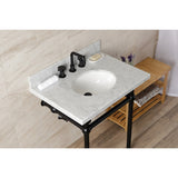 Templeton 30-Inch Carrara Marble Console Sink with Brass Legs (8-Inch, 3-Hole)