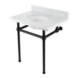 Templeton 30-Inch Carrara Marble Console Sink with Brass Legs (8-Inch, 3-Hole)