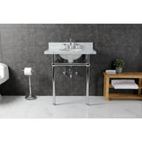 Templeton 30-Inch Carrara Marble Console Sink with Brass Legs (8-Inch, 3-Hole)