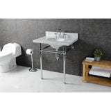 Templeton 30-Inch Carrara Marble Console Sink with Brass Legs (8-Inch, 3-Hole)