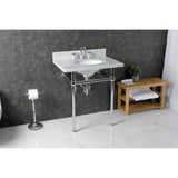 Templeton 30-Inch Carrara Marble Console Sink with Brass Legs (8-Inch, 3-Hole)